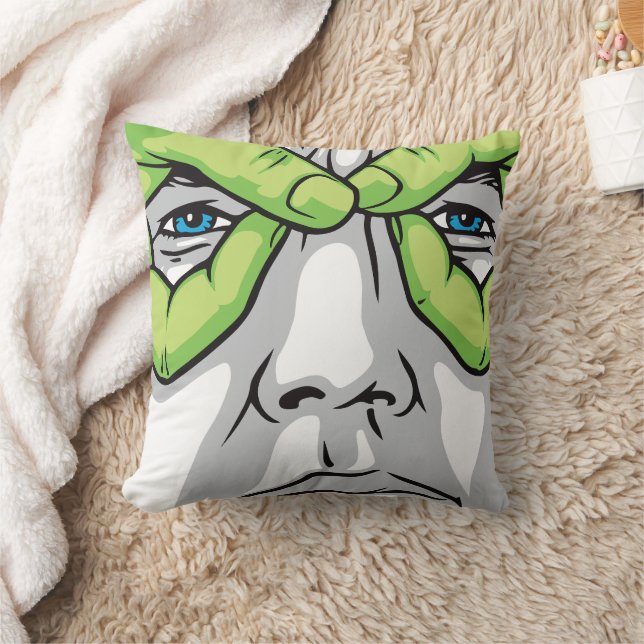 Expressive Faces, Green Hand, and Coloured Eyes Throw Pillow (Blanket)