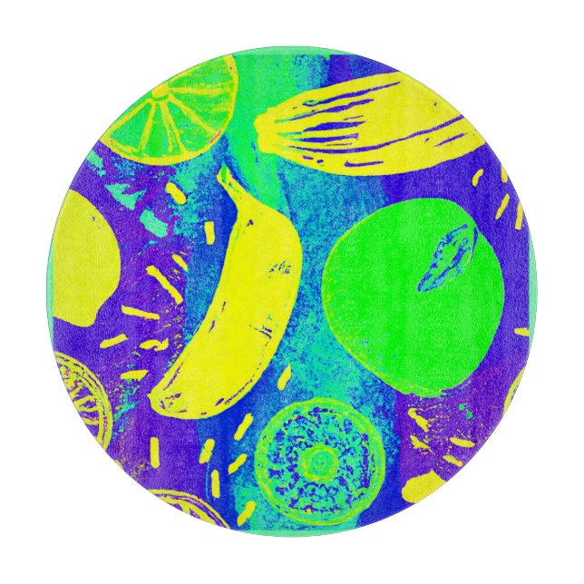 Expressive Fruits Neon Colour Pattern Art Cutting Board (Front)