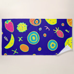 Expressive Neon Fruit Artistry Pattern Beach Towel