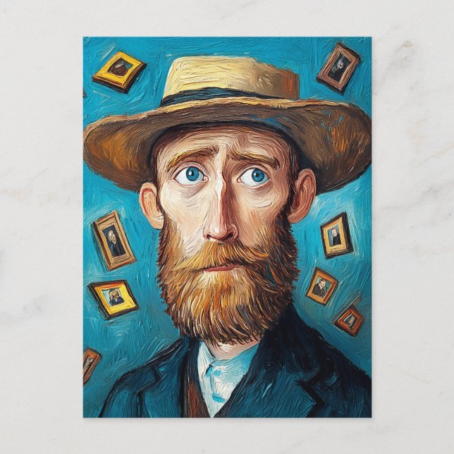 Expressive Portrait Bearded Man in Van Gogh Style Postcard (Front)