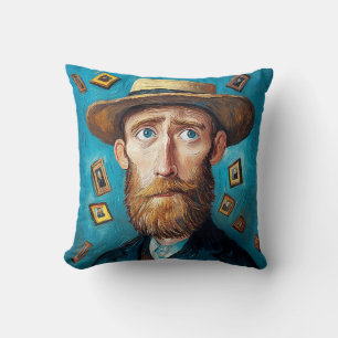 Expressive Portrait Bearded Man in Van Gogh Style Throw Pillow
