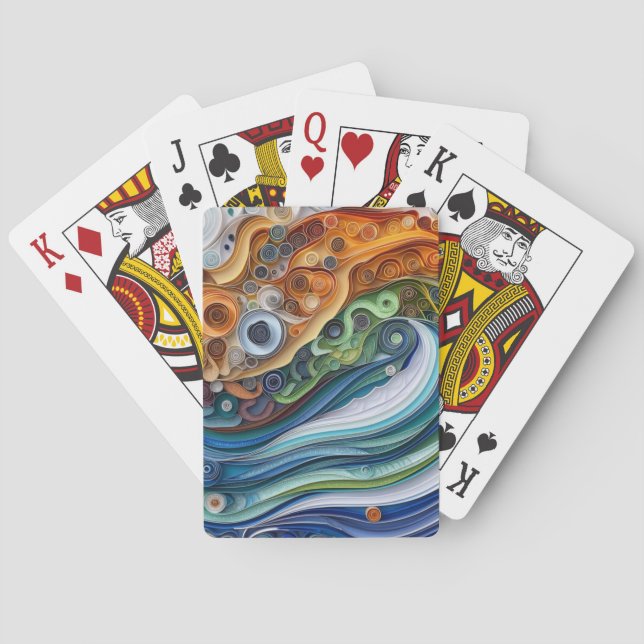 Expressive Quilled Ocean Wave Sunset Playing Cards (Back)