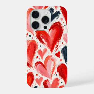 Expressive Red and Pink Brushstroke Hearts iPhone 15 Pro Case