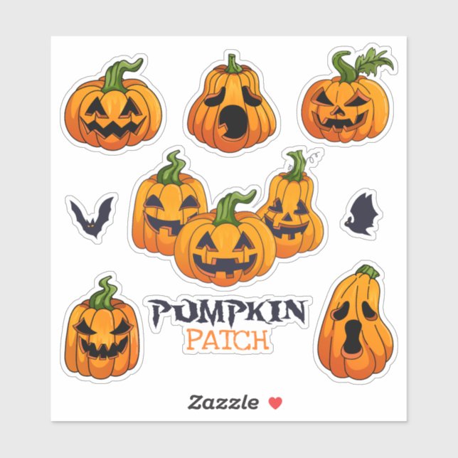 Expressive Spooky Cute Carved Pumpkin Patch & Bats (Sheet)