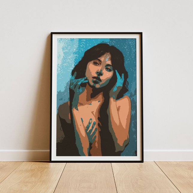 Expressive Woman in Blue Tones Painting Poster (Creator Uploaded)