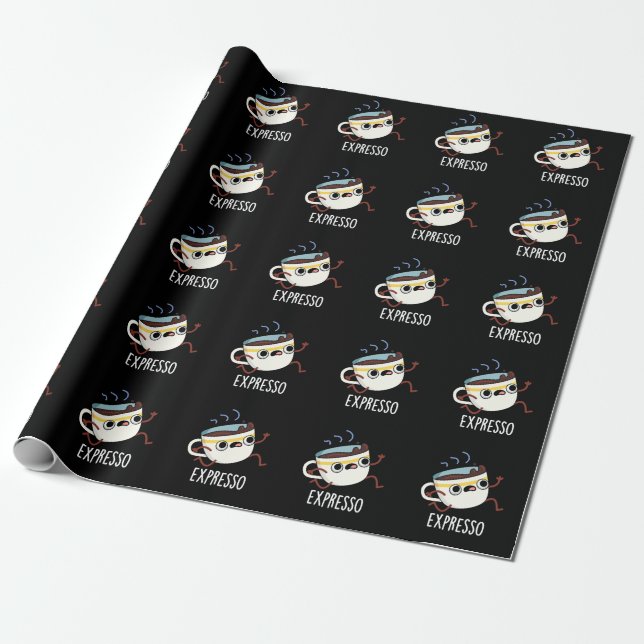 Expresso Funny Running Coffee Pun Dark BG Wrapping Paper (Unrolled)