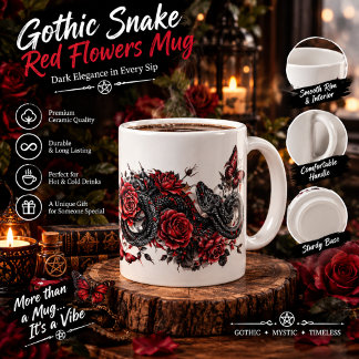 Expresso Tasse Serpent Gothique & Fleurs Rouges – Botanique