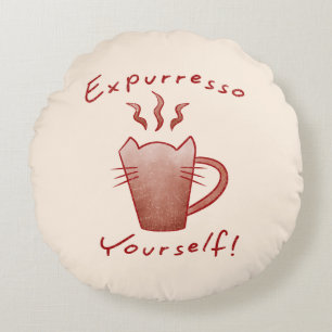 Expurresso Yourself Cats And Coffee Round Pillow