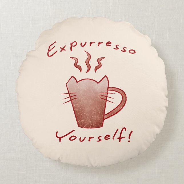 Expurresso Yourself Cats And Coffee Round Pillow (Front)