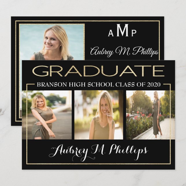 Exquise Gold Foil Graduation Invitation (Devant / Derrière)