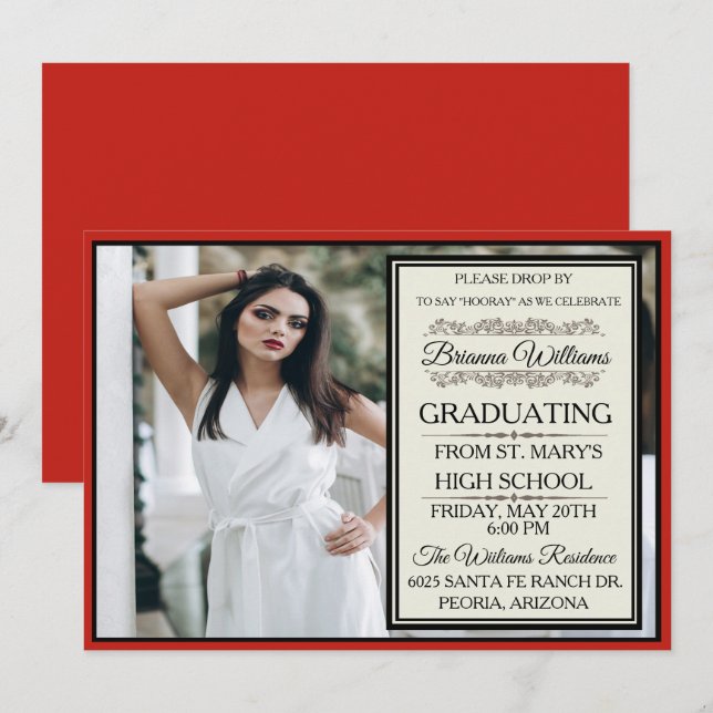 Exquise Red Graduation Invitation (Devant / Derrière)