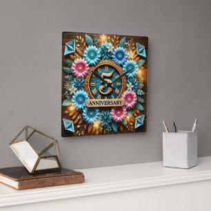 exquisite 5th Wedding Anniversary Square Wall Clock