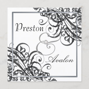 Exquisite Baroque B&W Scroll Invitation