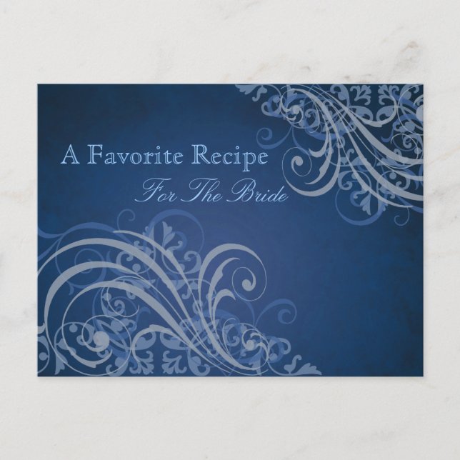 Exquisite Baroque Blue Bridal Shower Recipe Card (Front)