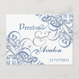 Exquisite Baroque Blue Save The Date Postcard