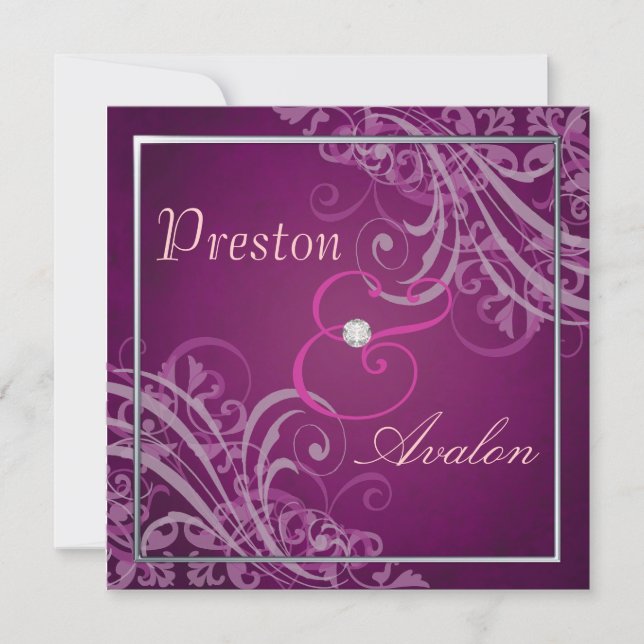 Exquisite Baroque Pink Scroll  Invitation (Front)
