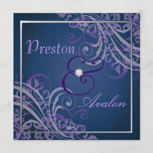 Exquisite Baroque Purple Scroll Blue  Invitation