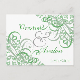 Exquisite Baroque Save The Date Green Postcard