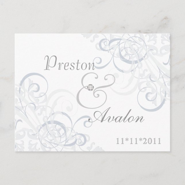 Exquisite Baroque Save The Date Silver Postcard (Front)