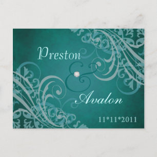 Exquisite Baroque Teal Save The Date Teal Postcard