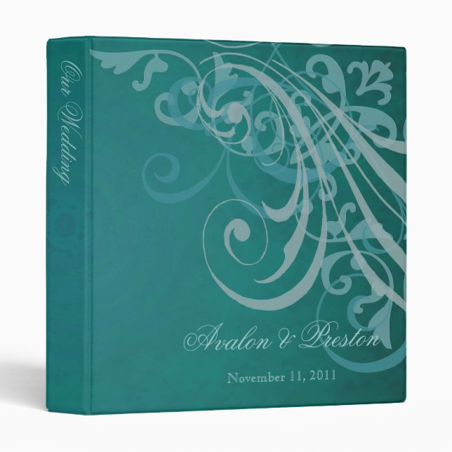 Exquisite Baroque Teal Scroll Wedding Binder (Front/Spine)