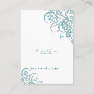 Exquisite Baroque Teal & White Scroll Placecard