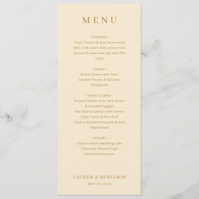 Exquisite Beige Calligraphy Menu (Devant)