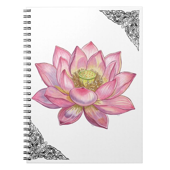 Exquisite Black and White Thai Lai Kanok Vector Notebook (Front)