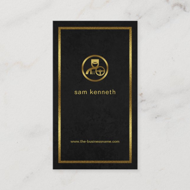 Exquisite Black Grunge Gold Border Chauffeur Business Card (Front)