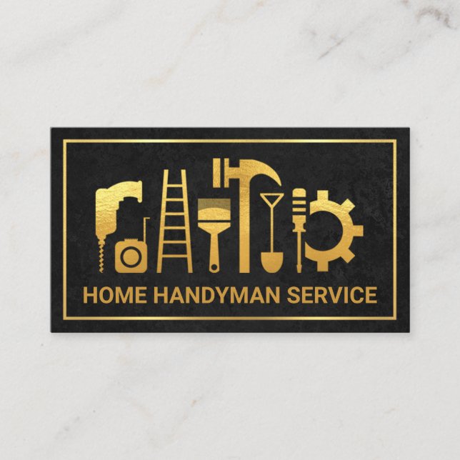 Exquisite Black Texture Gold Frame Building Business Card (Front)