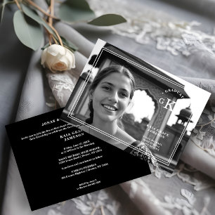 Exquisite Black & White Stylish Chic Photo Grad  Invitation