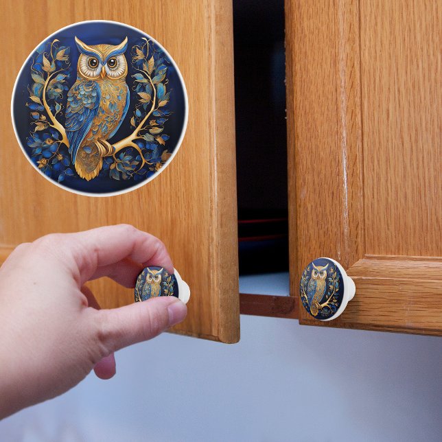 Exquisite Blue and Gold Owl Ceramic Knob (Creator Uploaded)