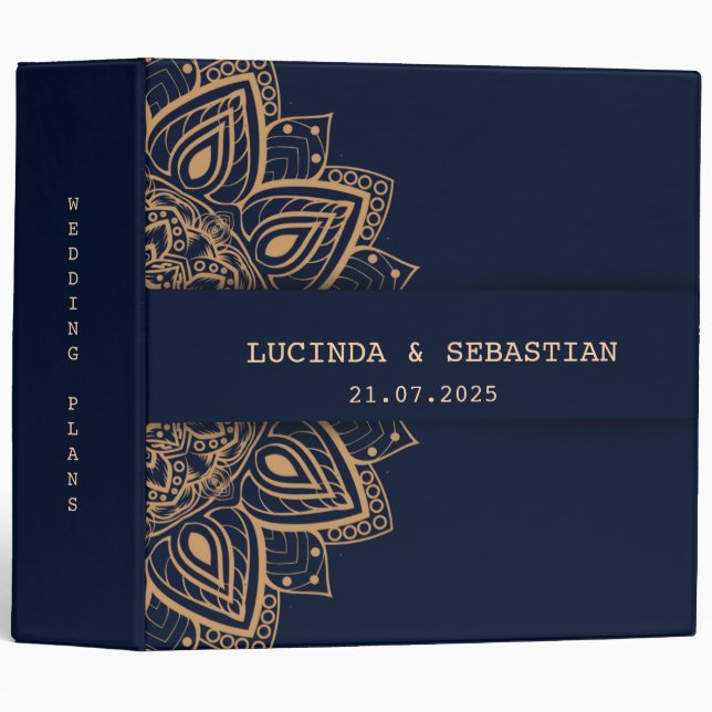 Exquisite Blue Gold Luxury Wedding Albums Binder (Front/Spine)