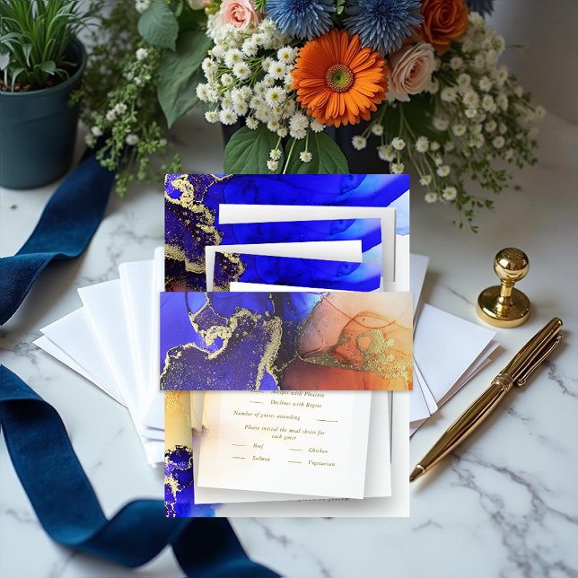 Exquisite Blue Orange Alcohol Ink  Invitation Belly Band (Exquisite Blue Orange Alcohol Ink Invitation Belly Band.)