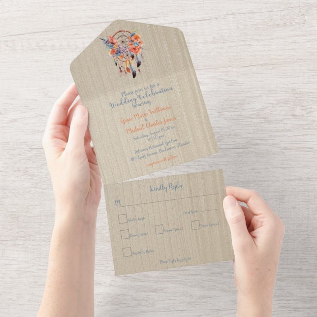 Exquisite Boho Dream Catcher Wedding All In One Invitation (Tearaway)