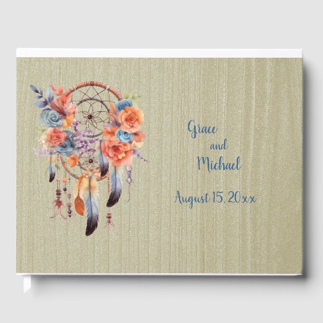 Exquisite Boho Dream Catcher Wedding Guest Book (Front)