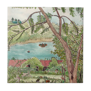 Exquisite Botanical Garden Oasis Watercolor Tile