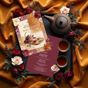 Exquisite Burgundy Oriental Tea Ceremony Wedding Invitation