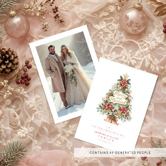 Exquisite Chic Christmas Tree Newlywed Photo TLW26 Holiday Card