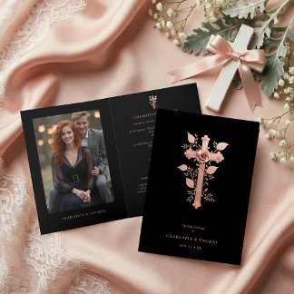 Exquisite Christian Rose Gold Cross Holy Marriage Invitation