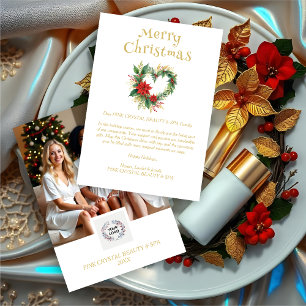 Exquisite Christmas Wreath Heart-Shape Floral  Holiday Card