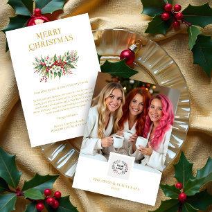 Exquisite Christmas Wreath Red & Gold Photo Holiday Card