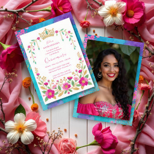 Exquisite Colorful Spanish Quinces Floral Border Invitation