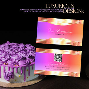 Exquisite Colourful Rose Gold Borders and QR Code Business Card