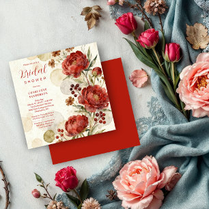 Exquisite Deep Red Garden Cottagecore Floral Invitation