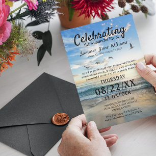 Exquisite Dove and Beach Memorial Invitations