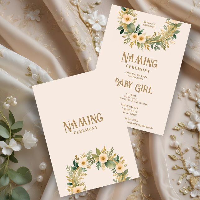 Exquisite Floral Garland in Peach Naming Ceremony Invitation (Exquisite Floral Garland in Peach Shades Background Naming Ceremony Invitation Card. )