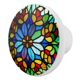 Exquisite Floral Stained Glass Elegance Ceramic Knob