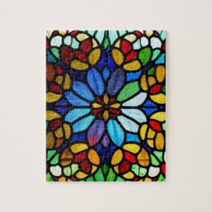 Exquisite Floral Stained Glass Elegance Jigsaw Puzzle
