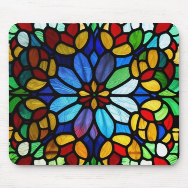 Exquisite Floral Stained Glass Elegance Mouse Pad (Front)